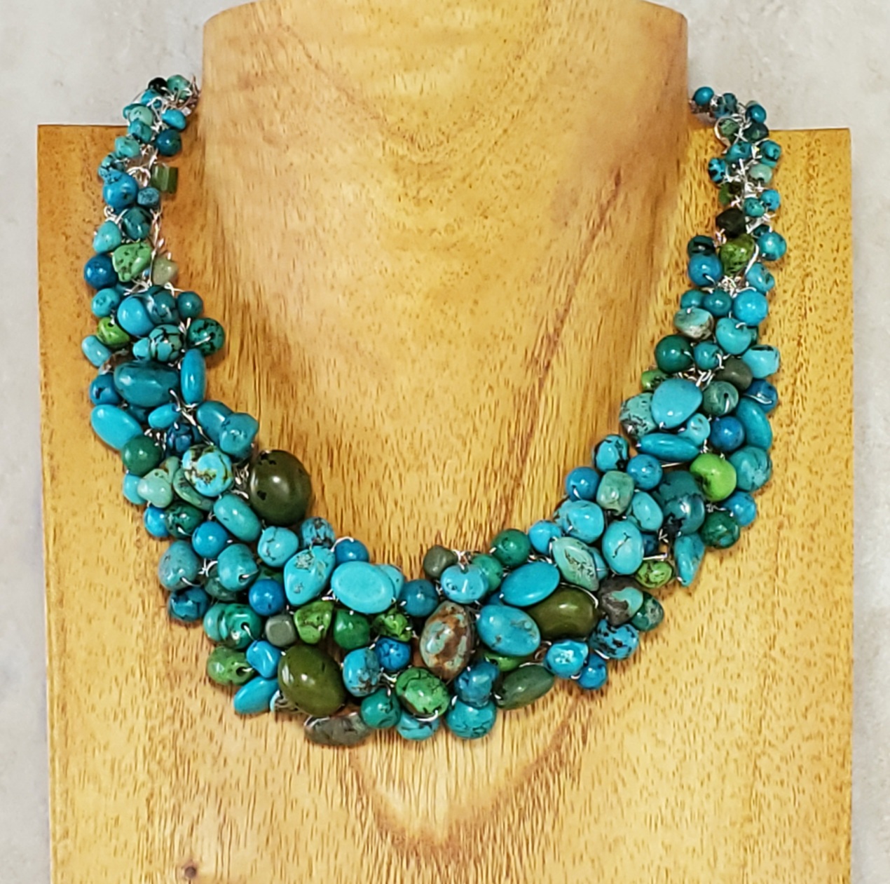 Anthos Leaf Bib Necklace Dark Turquoise Mica – Carla De La Cruz Jewelry