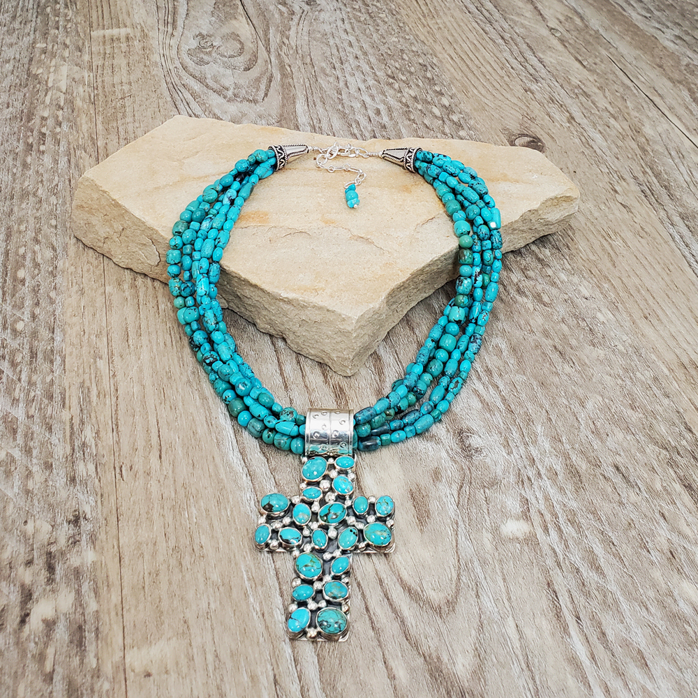 Navajo Pearl Turquoise Cross Necklace- Order Wholesale